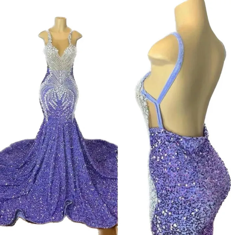 chinese dress ladies Shimmer Lilac V-Neck Backless Mermaid Overskirt Prom Dress