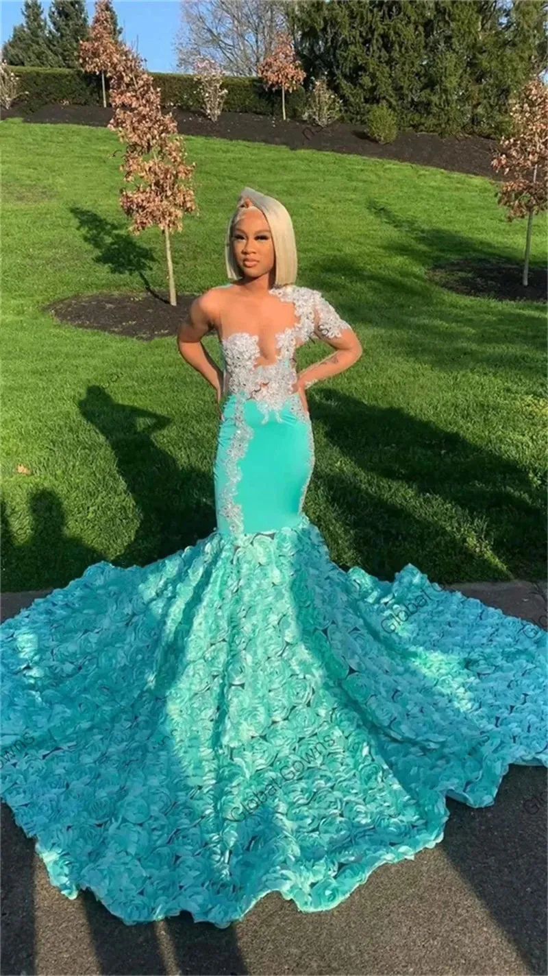 Mint Green Sheer O Neck Mermaid Prom Dresses 2023 With Beaded Appliques And  Ruffles For Black Girls Perfect For Birthday Parties And Evening Events  From Queenshoebox, $154.34