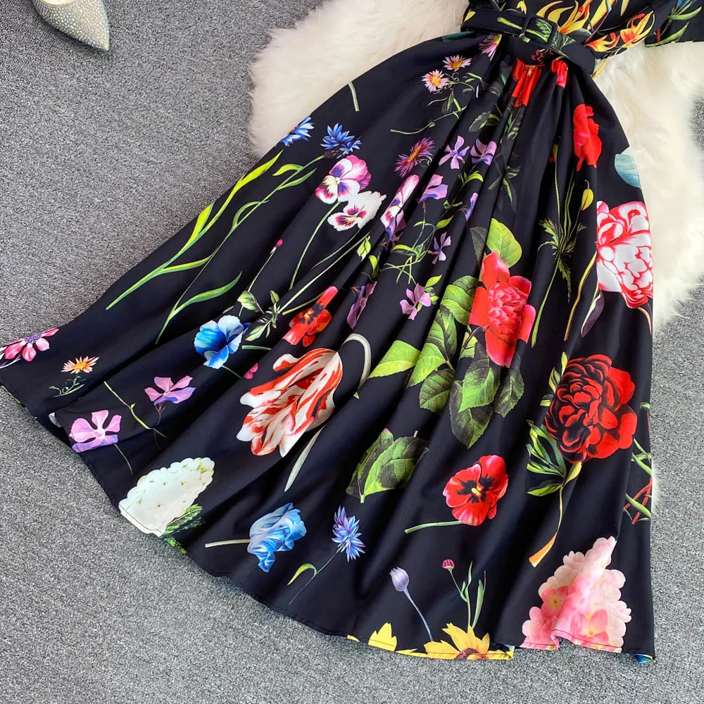 Women Summer Beach Dress Bohemia Chiffon Long Design Floral Print One-piece  Long Dress With Belts 4 Colors Asian/Tag Size M-XL - AliExpress