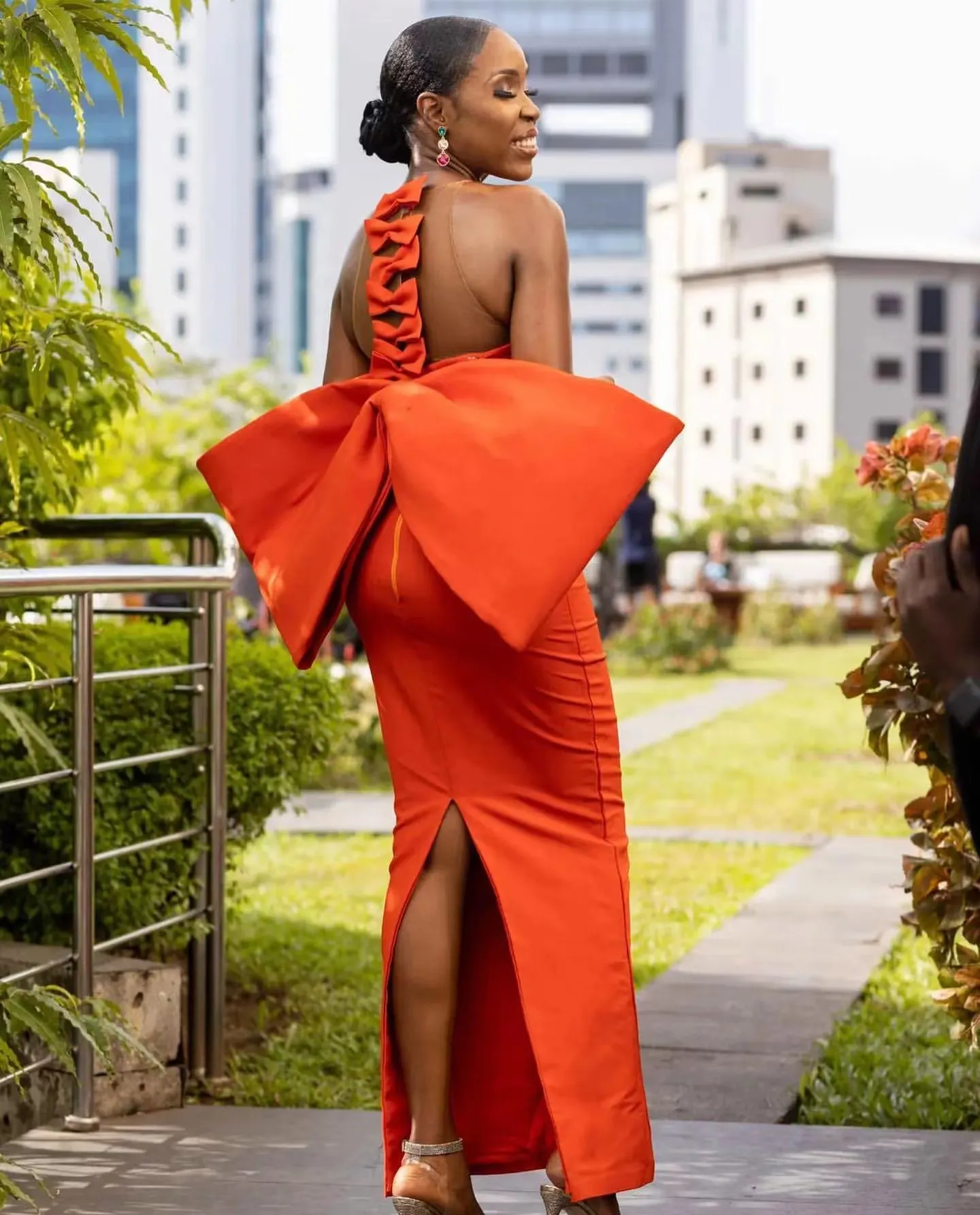 Cyan Mermaid Orange Mermaid prom dresses with Burnt Orange Embellishments and Bow Detail - Perfect for Formal Evening Events and Parties for Women