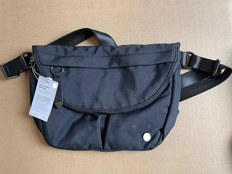 LL Unisex Outdoor Bags Crossbody Bag Gym Elastic Adjustable Strap Shoulder Chest Bag Belts Fanny Pack Black With Mental