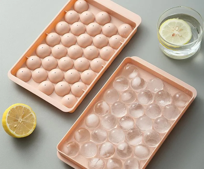 Ice Ball Maker Mold Mini Round Ice Cube Tray Reusable W/ Lid Freezer Lid Pink - View #5