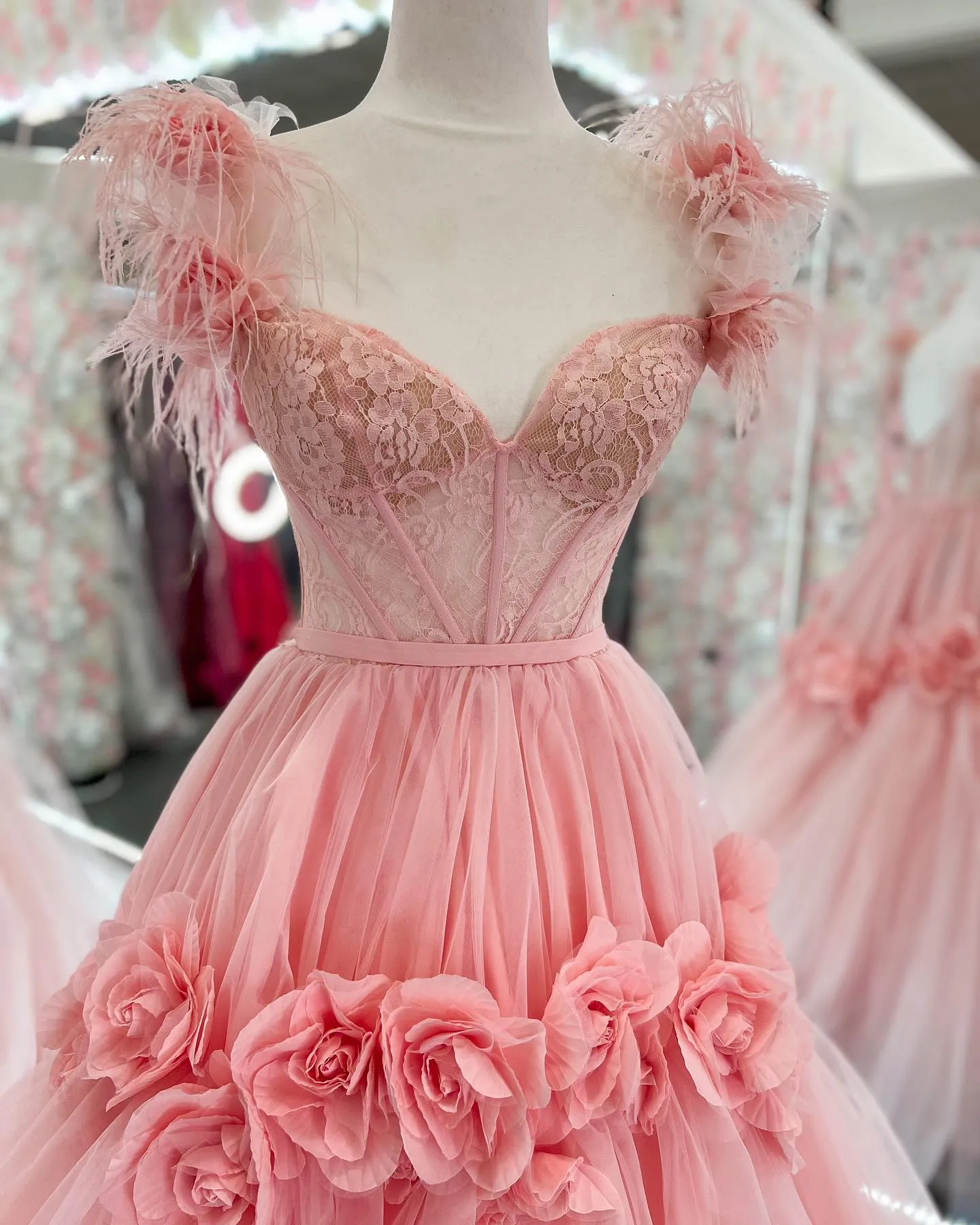 Floral sheer top prom dress