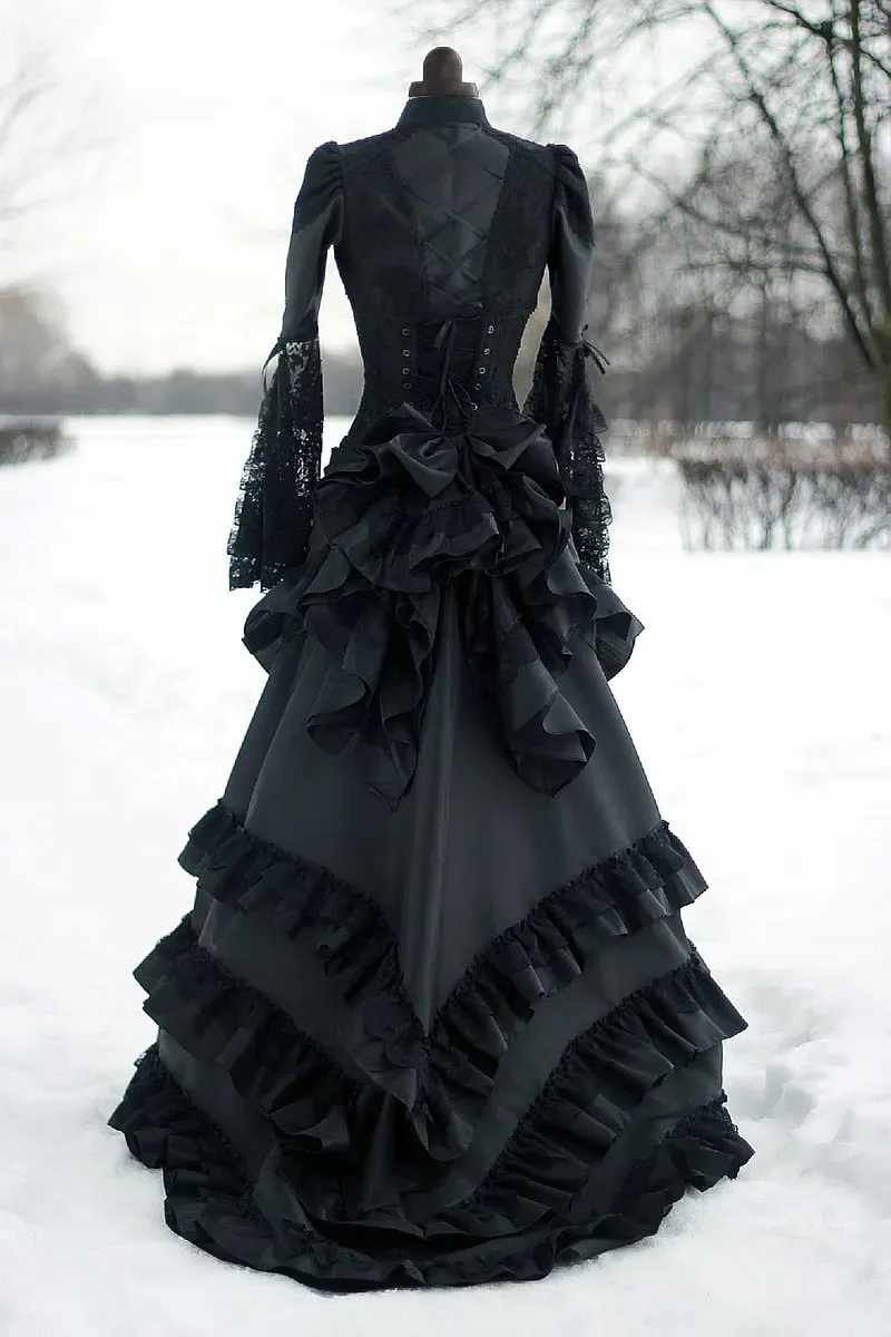 long black dress goth Halter High Split Witch Goth Black Dress main image 0