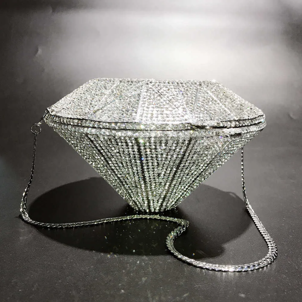 Dazzling Diamond Shaped Silver Evening Clutch Purse For Women