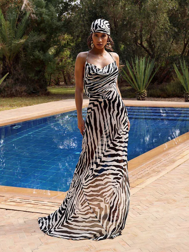 Robes D contract es 2023 Sexy Zebra Mod le Spaghetti Strap Side