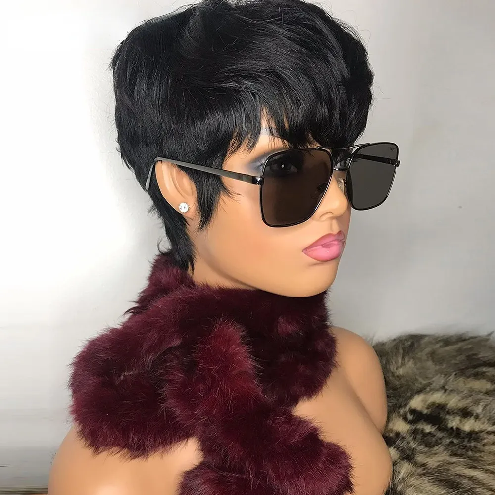 200 Densidade Natural Bob Pixie Cut Wig Para Mulheres Negras Onduladas De  Cabelo Humano Com Franja Cabelos Brasileiros Sem Gluus De $169,53 | DHgate, image size:1000x1000