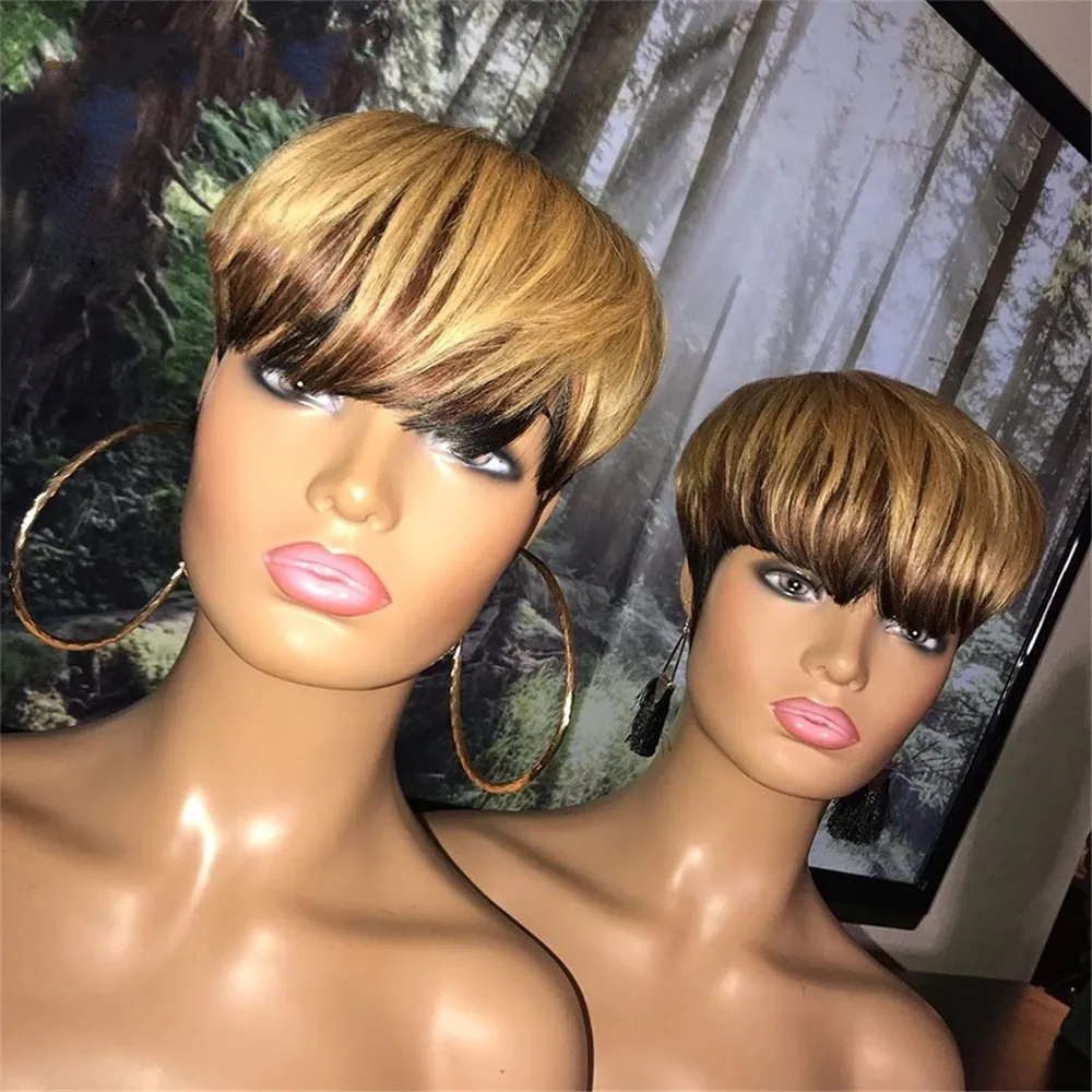 ショートストレートボブピクシーは、黒人女性のための前髪で人間の髪のかつらをカットしますハニーブロンドブラジルのレミー安いフルレースフロントウィッグを￥4,485  | DHgate, image size:1000x1000