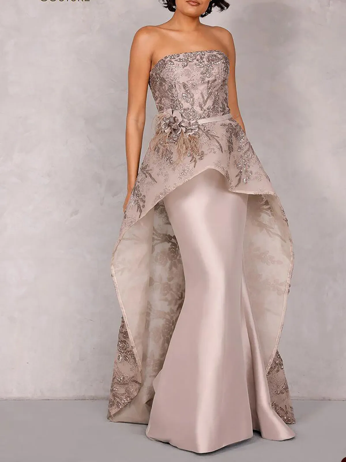 Customizable Strapless Satin Mermaid Von Maur Prom Dresses With Flower