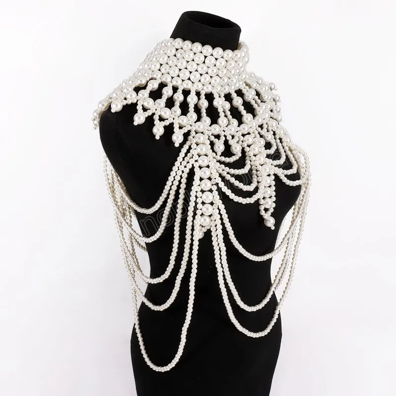 Sexy frauen Perle Körper Ketten Bh Schal Mode Hohle Schulter Halsketten  Tops Kette Hochzeit Kleid Perlen Körper Schmuck