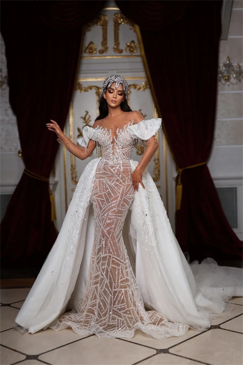 Glittering Sequined Lace Mermaid Detachable Train... From Missboutique,  $233.43 | DHgate.Com