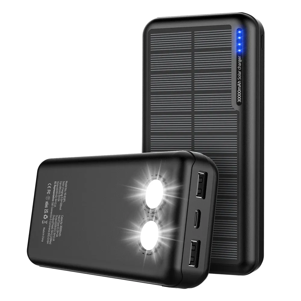 Cargador portátil de batería de 50000 mAh, 2 LED, 2 paneles solares USB  para campamento, impermeable, para viajes, exteriores, exteriores, para  todos