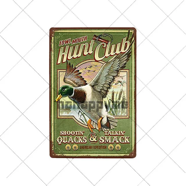 Hunting Signs Tin Metal Vintage Hunter Plaque Tin Plate Retro Hunt