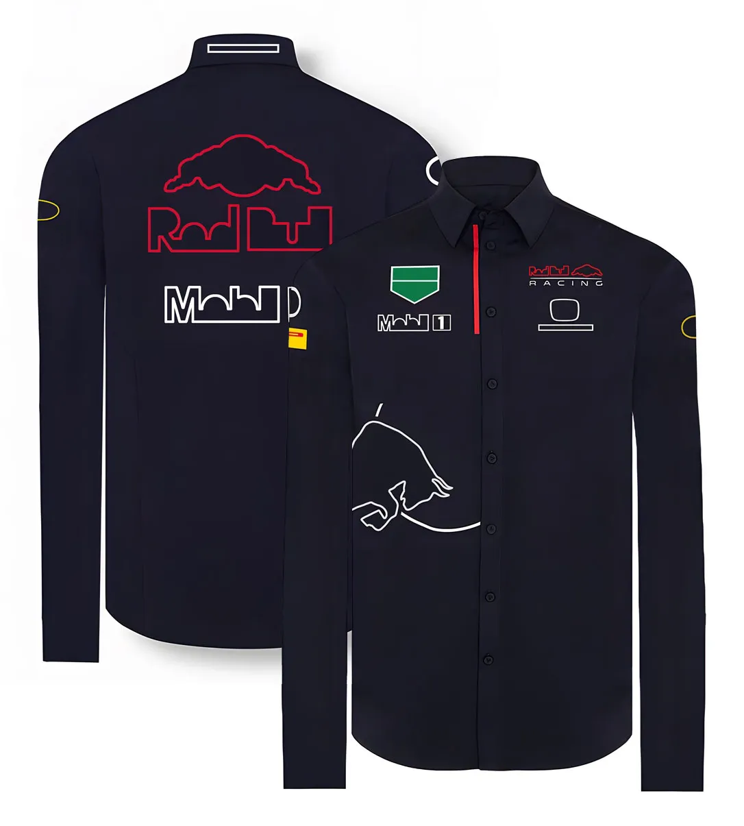 2024 Nuevas camisas F1 Equipo de Formula 1 Camisa de manga larga de moda Primavera Otono Camisa casual blanca y negra para hombre Camisa con cuello