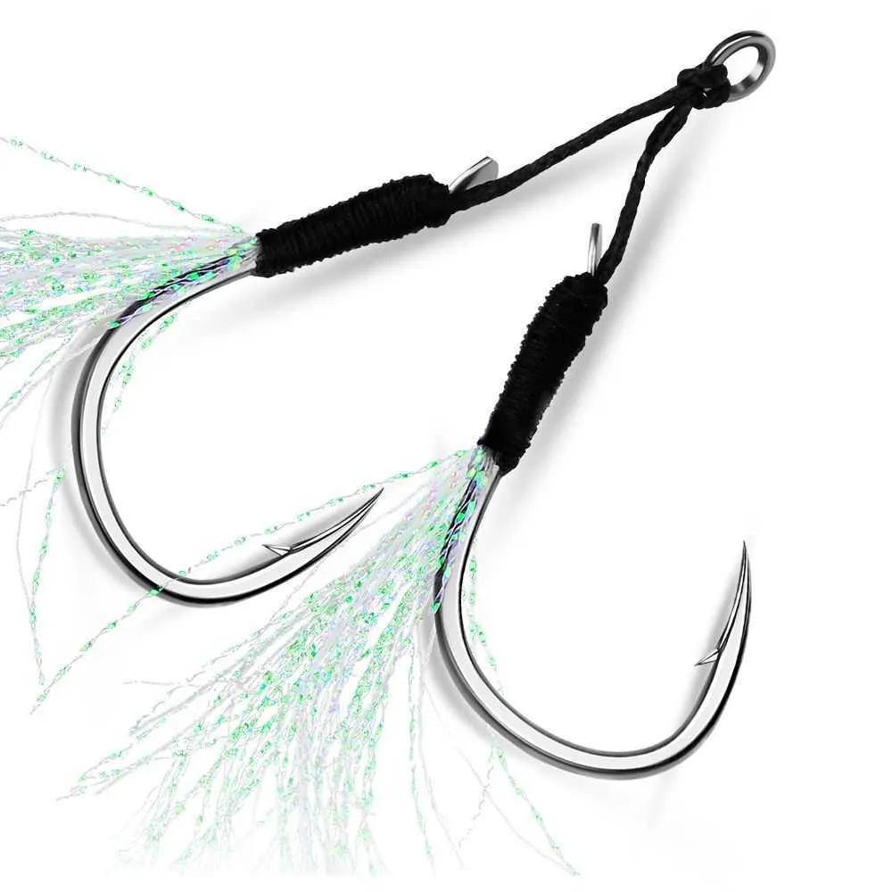 Metal Jig Tail Assist Flutter Hooks With PE Line Feather Solid Ring 11 20#,  Double Barbed Fishhooks P230317 From Mengyang10, $12.53