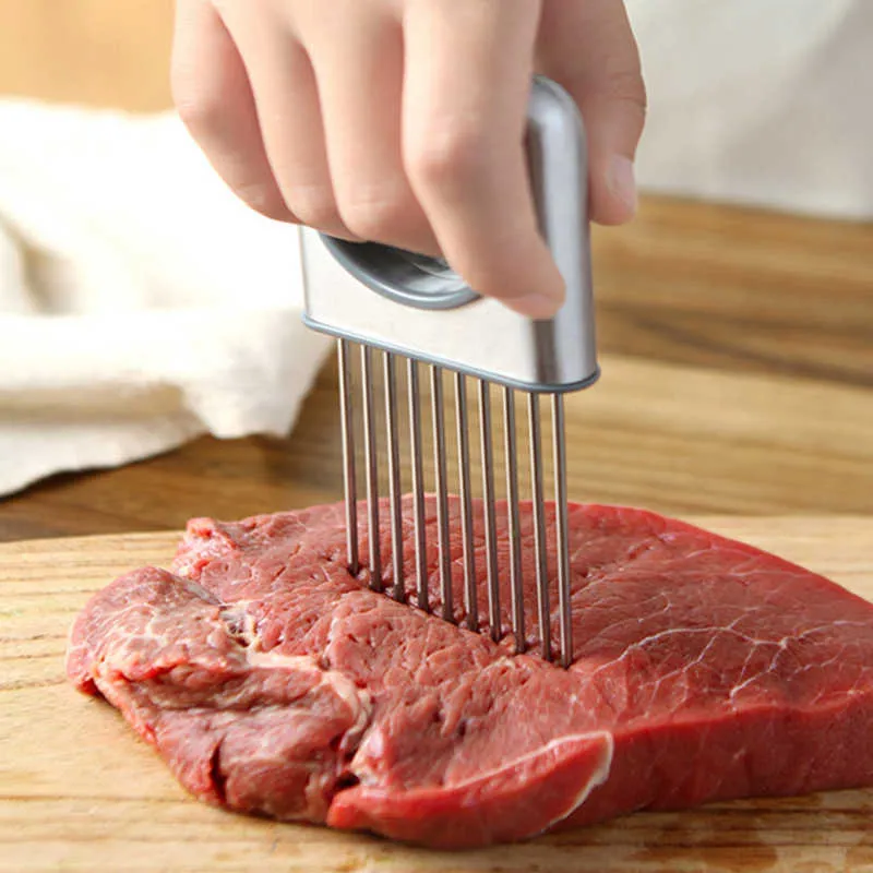 1pc Stainless Steel Cutter Slicer Gadget Meat Onion Fork Slicing Helper Multipurpose  Vegetable Slicer Kitchen Tool