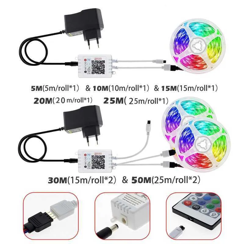 USB 1-30M Led Strip Lights RGB 5050 Bluetooth APP Control Luces