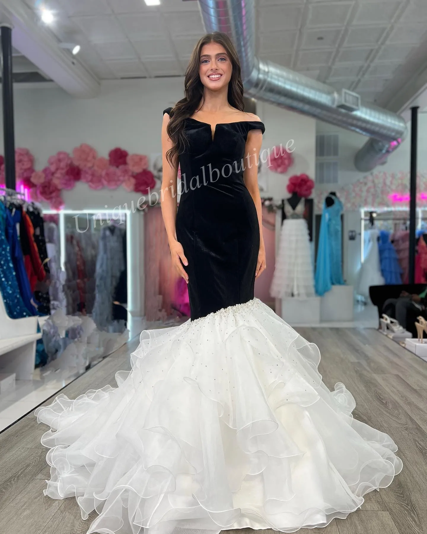 chinese dress ladies Zapaka Women Black Tie Dress Mermaid Spaghetti Straps Backless Formal Dress, Black / US6 main image 1