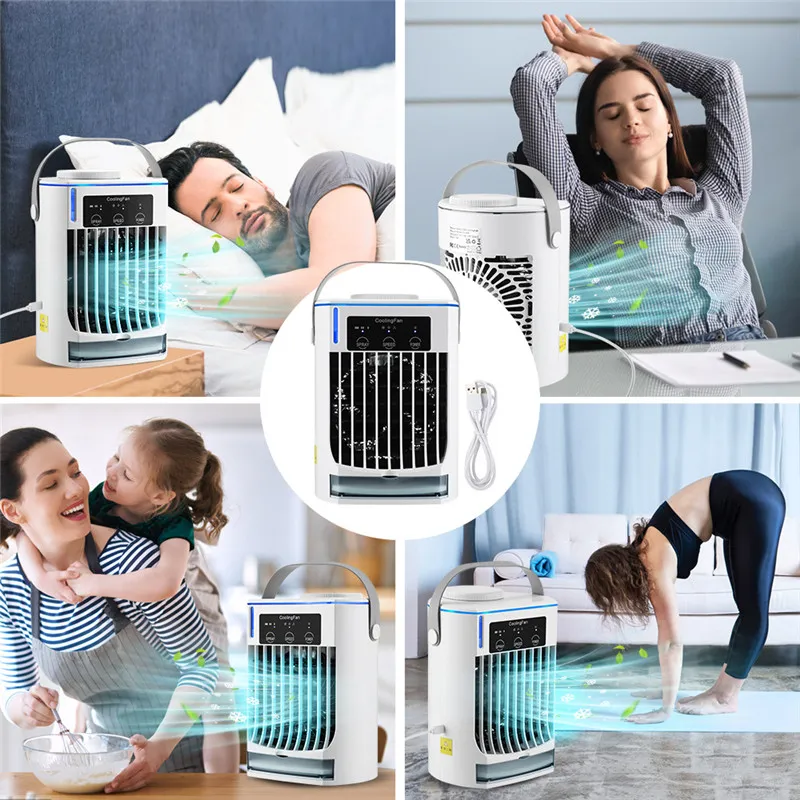 Draagbare ventilator – kleine reisventilator, stille koelventilator met 3 windsnelheden voor kamperen, school, onderweg en werk, geluidsarm