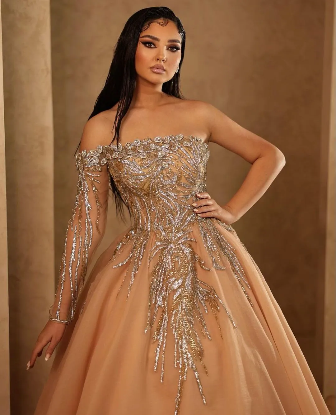 sachin and babi light blue dress Champagne Beaded Sheer Cape Gown GL3585 Elegant Mermaid Formal Dress main image 0