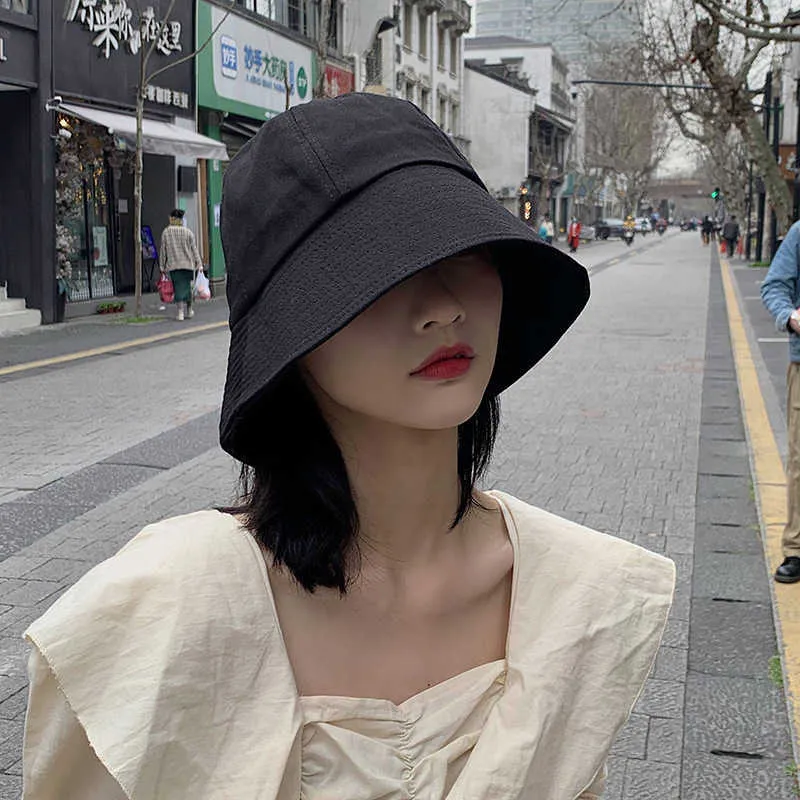 Korean Style Wide Brim Korean Bucket Hat For Women Sun Protection