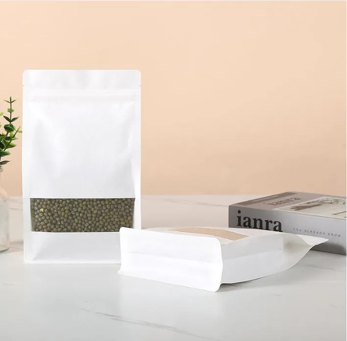 Kraft Paper Bags With Window Brown White Stand Up Pouch For Cookie ...