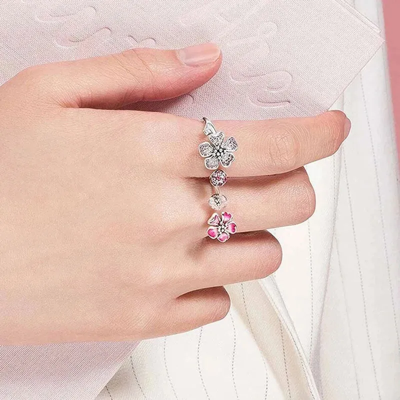 Double Finger Peach Blossom Flower Ring In 925 Sterling Silver For Pandora  Helix Piercing Jewelry Perfect For Engagement, Wedding, And Fashion Lovers  From Vinypandora, $12.08 | DHgate.Com
