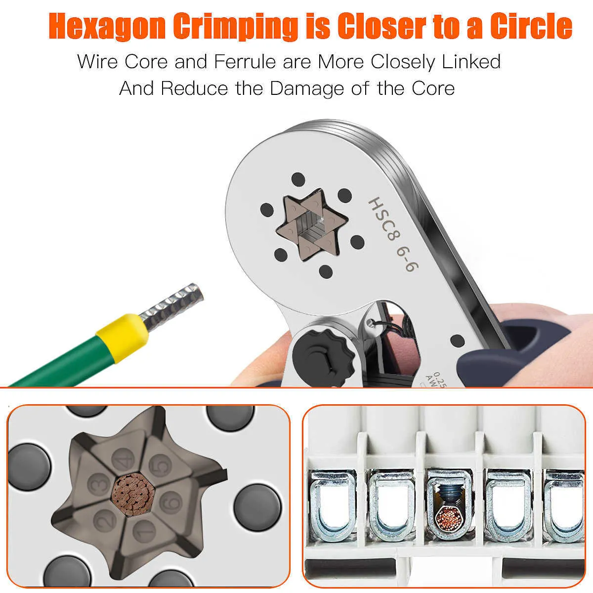 Hexagonal Ferrule Crimp Tool Wire Ferrule Crimping Tool HSC Selfadjustable Ratcheting Crimper
