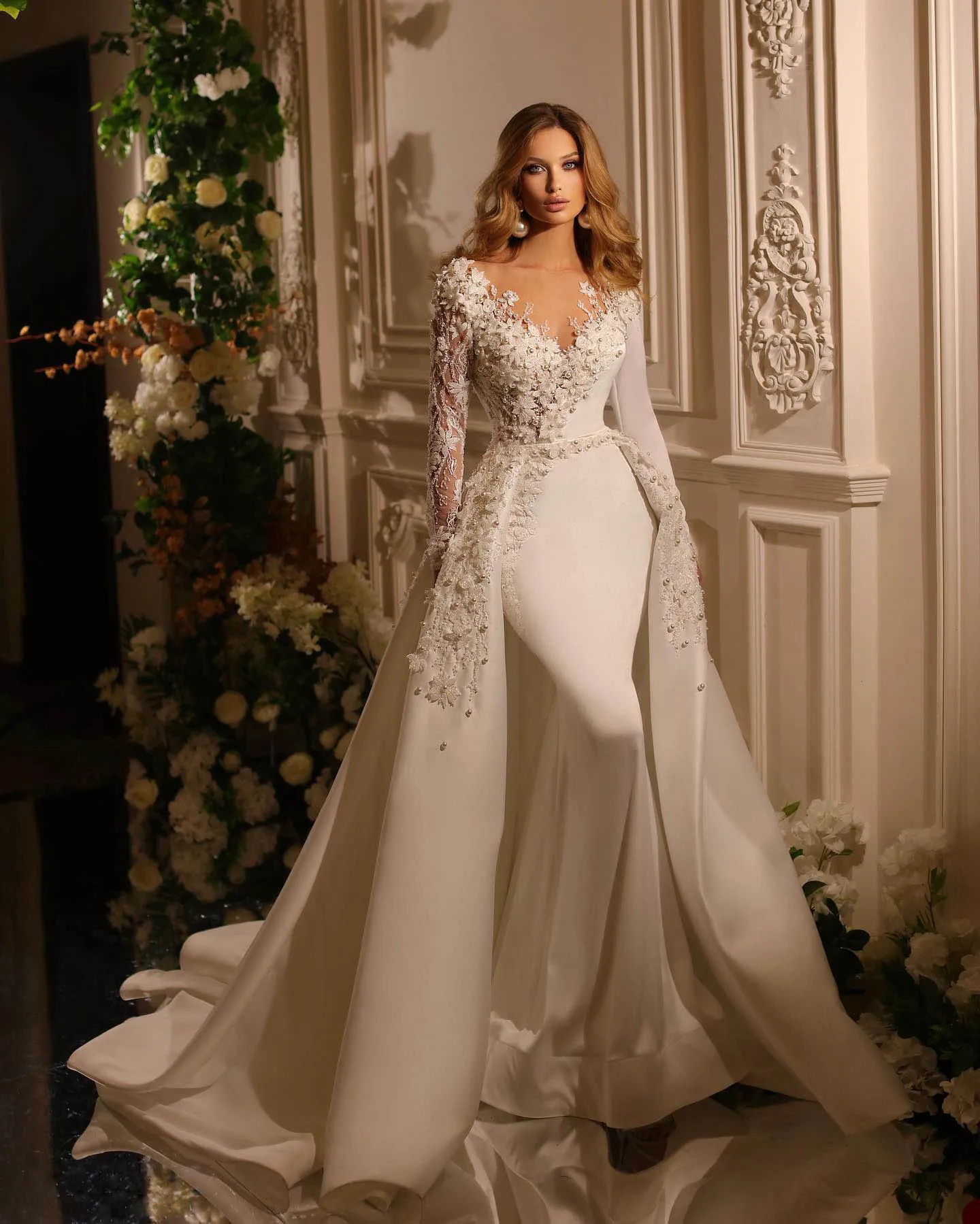 green emerald velvet dress Elegant Corset Embroidered Letter Wrap Tulle Wedding Dress Dress + Wrap Without Embroidered Letters / Light Ivory main image 1
