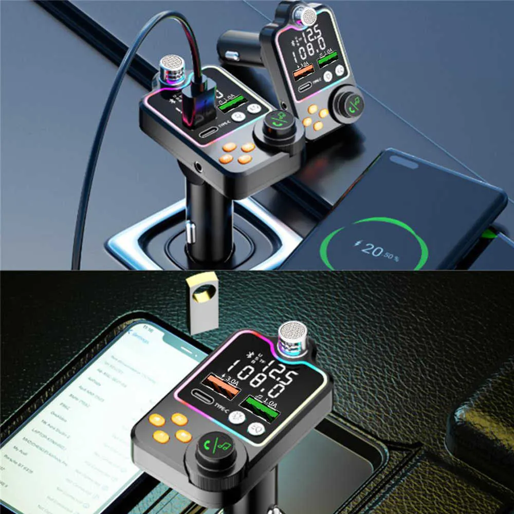 Transmisor FM Bluetooth para coche, adaptador de Radio, transmisor Bluetooth  para coche, sistema manos libres, 2 puertos Usb, compatible con tarjeta S