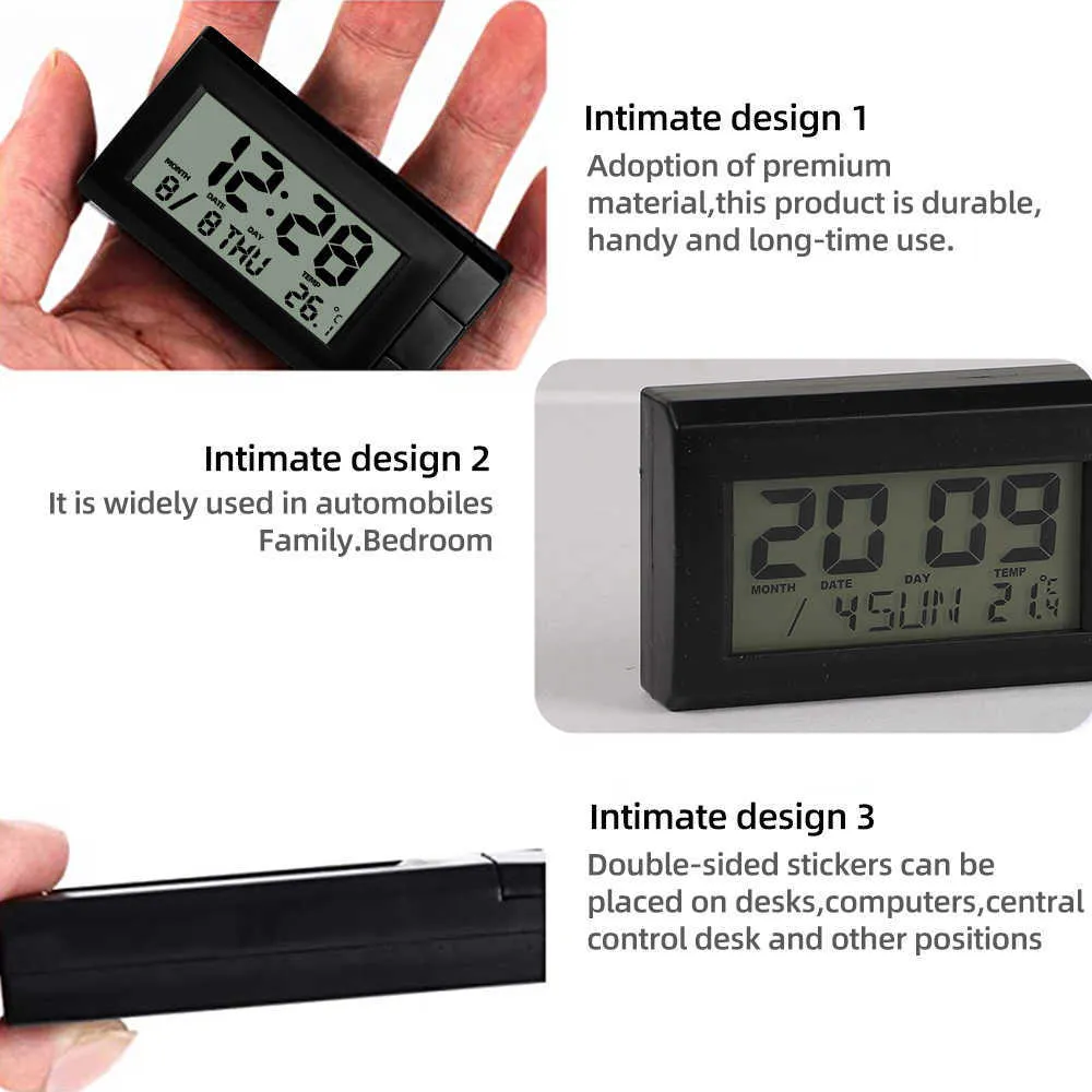 Mini horloge numérique pour voiture, tableau de bord, thermomètre lumineux,  affichage numérique noir, outils de style - AliExpress
