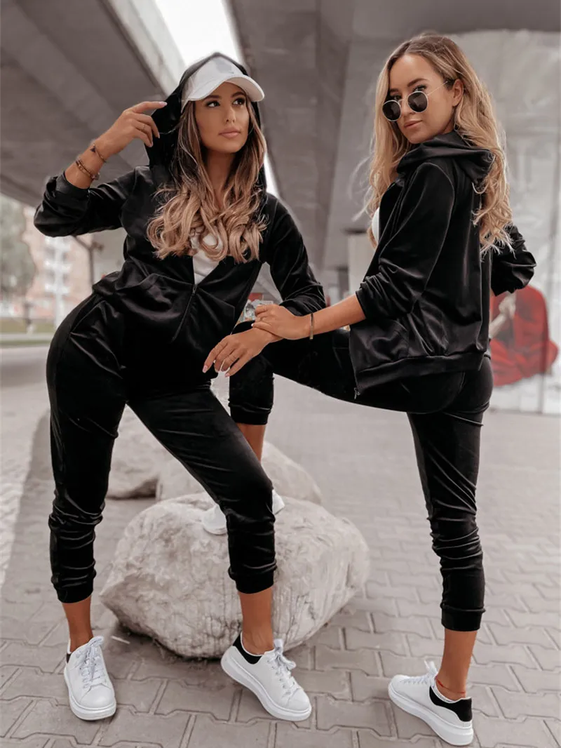 Velvet Womens Streetwear Set With Zip Velour Hoodie Top And Pants Fall  Outfit, Velour Tracksuit From Crownbonanza, $26.24