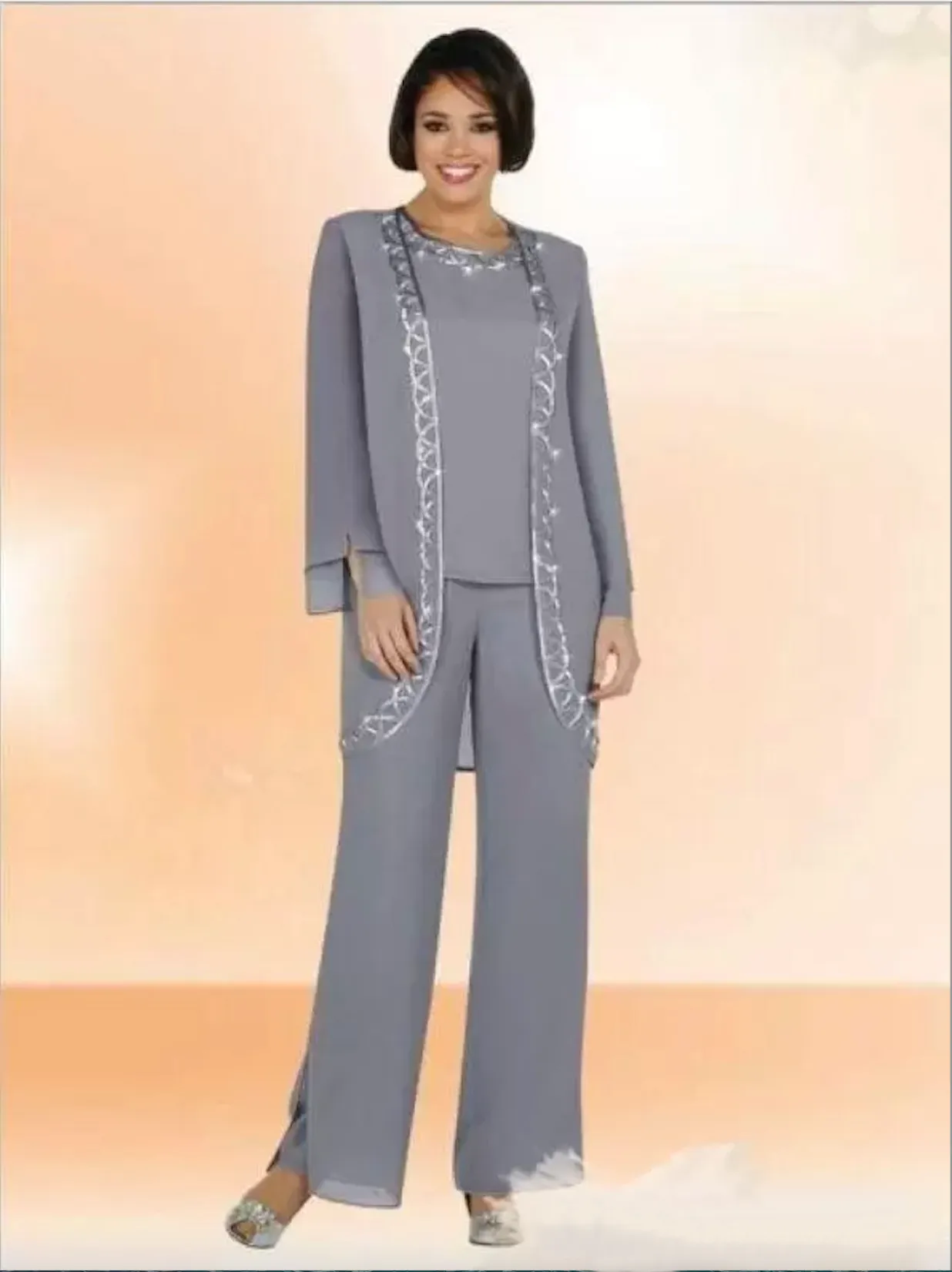 Modesto Gioiello In Chiffon Lungo Tailleur Pantalone La Madre Della Sposa Con Giacca A Maniche Lunghe Abiti Formali Ricamati Economici Realizzati Su Misura Da 43 99 DHgate