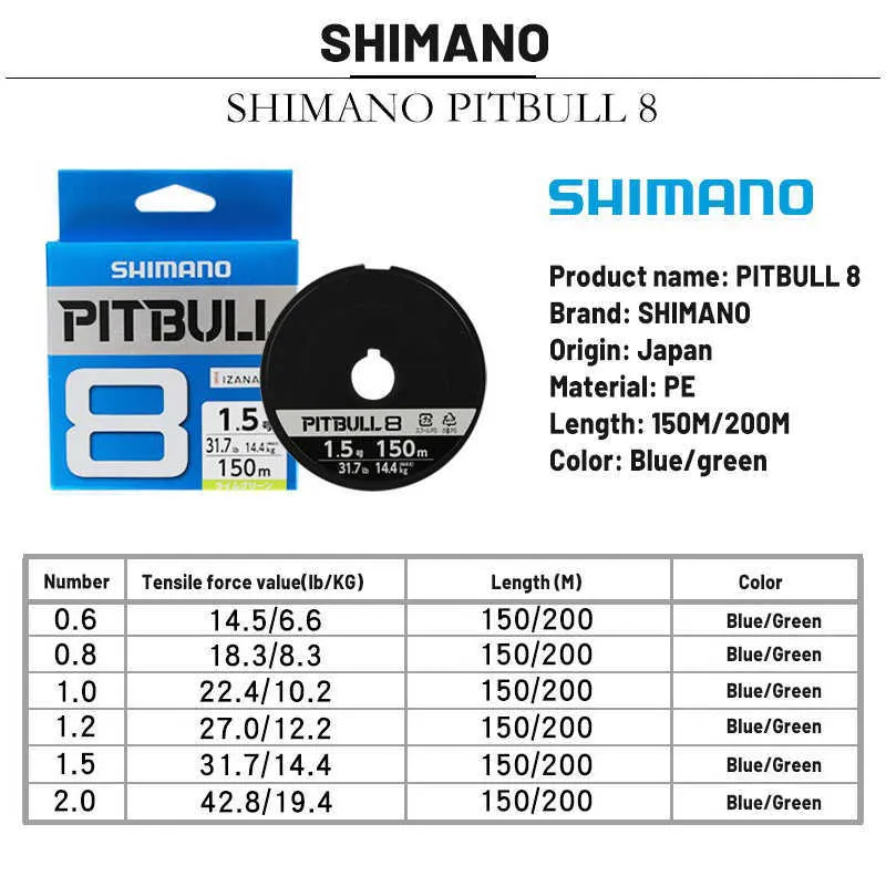 SHIMANO PITBULL X8 Braided Fishing Line Fishing Line 100% Original PE  150M/200M, Green/Blue, Made In Japan Available In Multiple Strengths 0.6#  2.0# P230325 From Mengyang10, $9.85