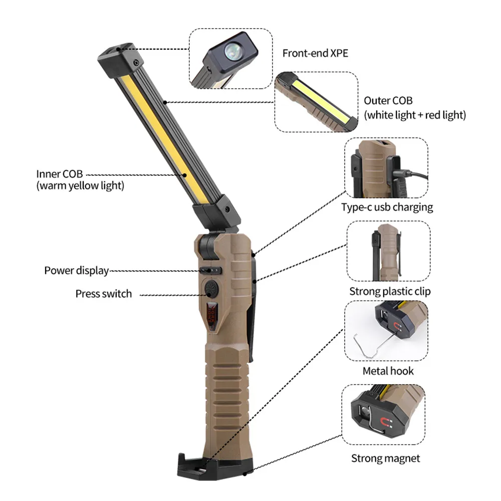 20w 47 led cob flashlight work light rechargeable 2Pack Lights, USB with Magnetic Base 360Rotate and 5 Modes, Folding Inspection Mechanic Light for Car Repairing, Workshop, Household and Emergency Use,Large which can effectively dissipate heat and prolong the service life of the lamp CRAFTSMAN 20-volt max Lithium ion