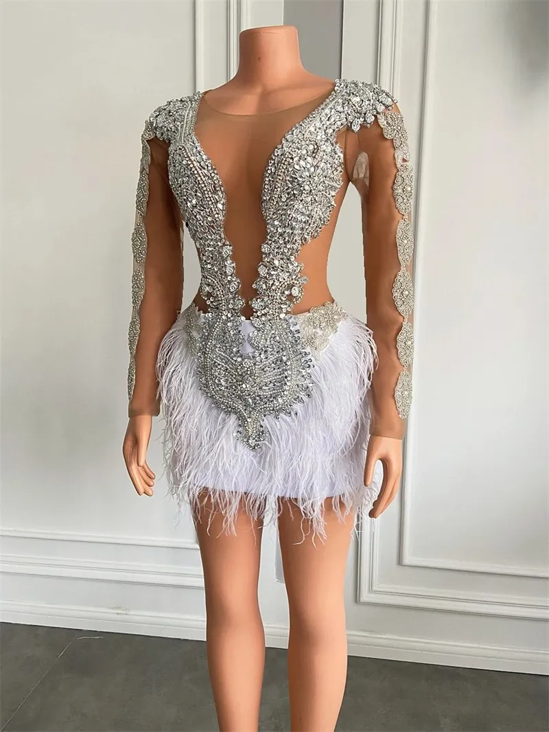 Luxury White Feather Prom Dresses See Through Long... From Bridalstore,  $114.73 | DHgate.Com