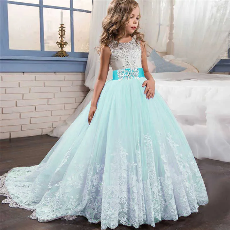 knee length mesh flower gown for girls trailing baby girl birthday dresses  – Inayah Fashion Boutique