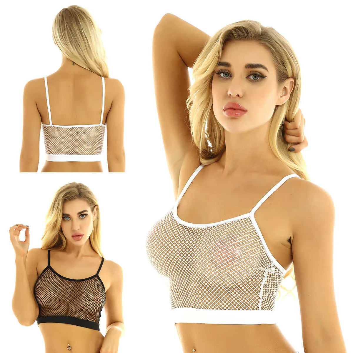 Women's Mesh Crop Tops Lace See Through Lingerie Tops Sleeveless