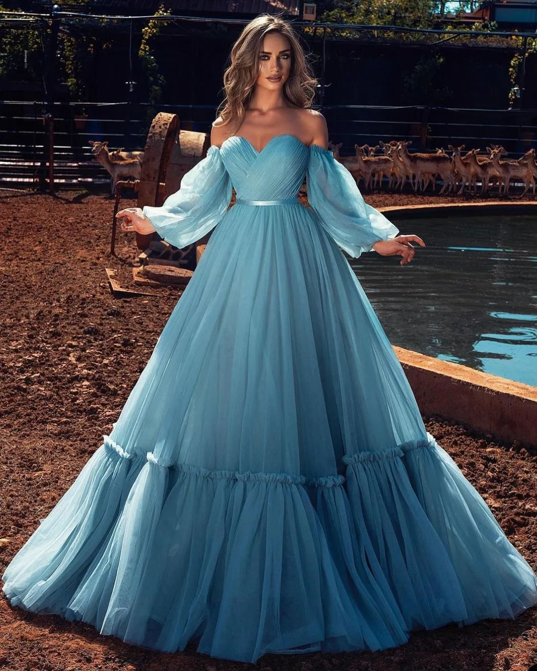 Elegant A-line Tulle Princess Simple Prom Dress Long Dark Blue Evening –  Okdresses