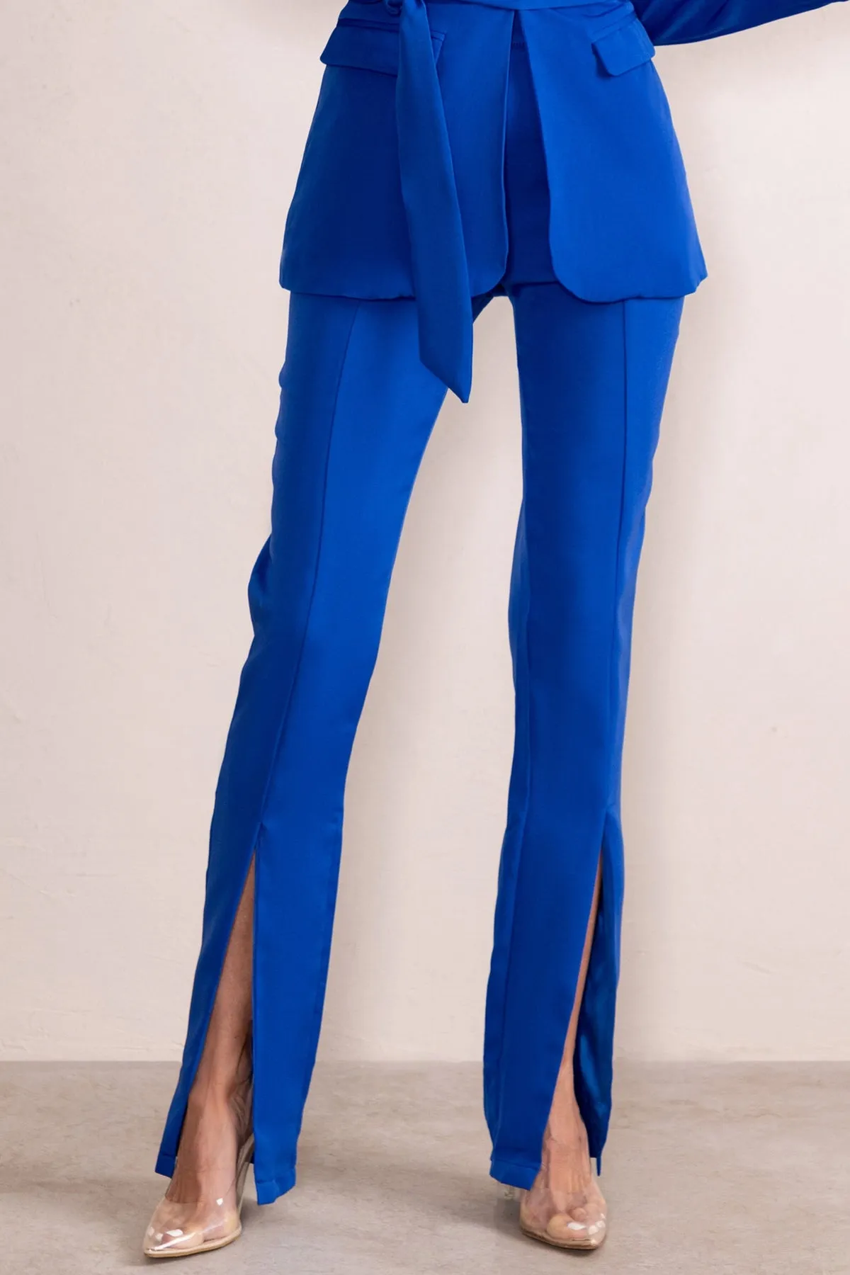 royal blue plus dress Cicinia Mother Of The Bride Size Long Appliques Navy Blue Pants Outfit cutout Color:Ivory Sparkle