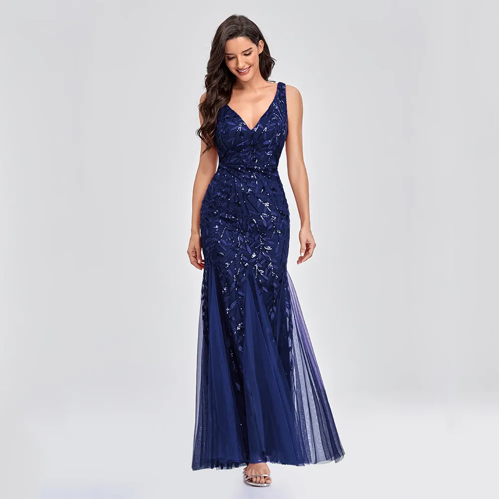 Vestidos De Fiesta Sexy Sin Mangas V Cuello Cuello Bordado Bordado Lentejuelas Delgadas Novias De La Cola De Pez Crianza Falda De Fiesta Para Mujeres es De 29 3 DHgate