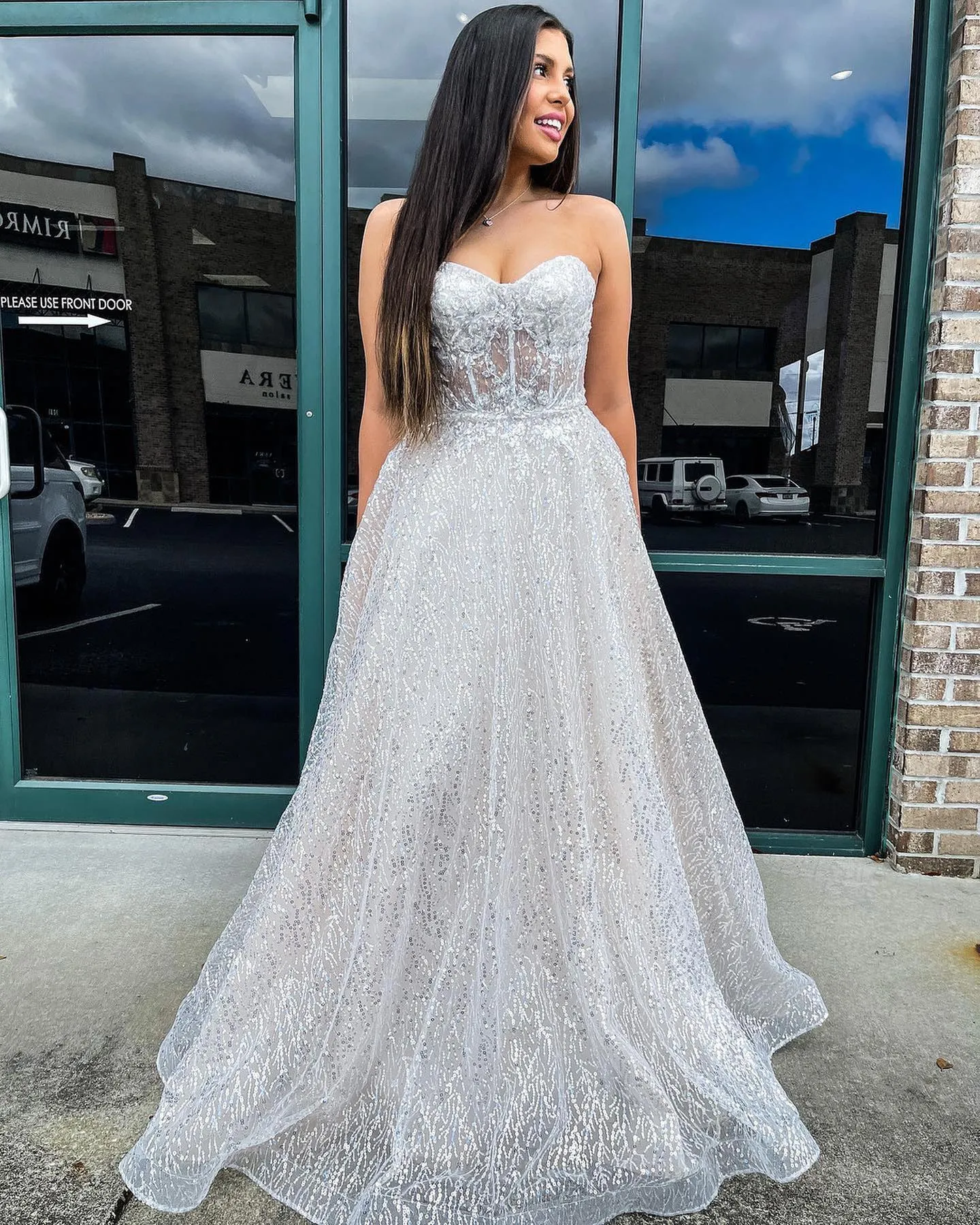 Glitter Tulle Prom Dress With Sheer Corset And Sweetheart Glitter Tulle Prom Dress With Sheer Corset And Sweetheart