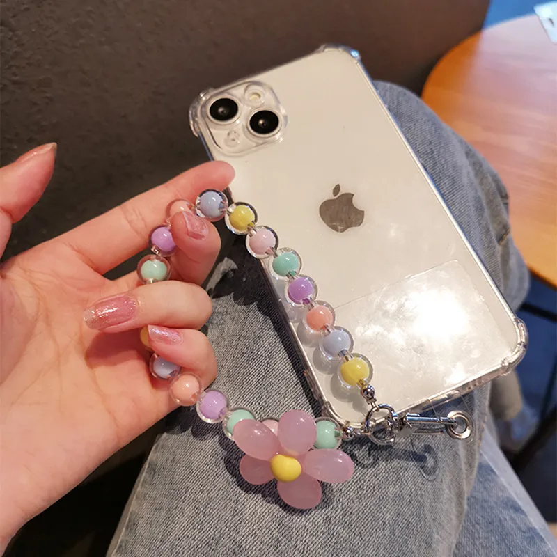 thumbnail interactive-video image 1 of 2-Pack Crystal Bead Phone Wrist Straps - Flower Design Phone Lanyard For Security 1 of 11