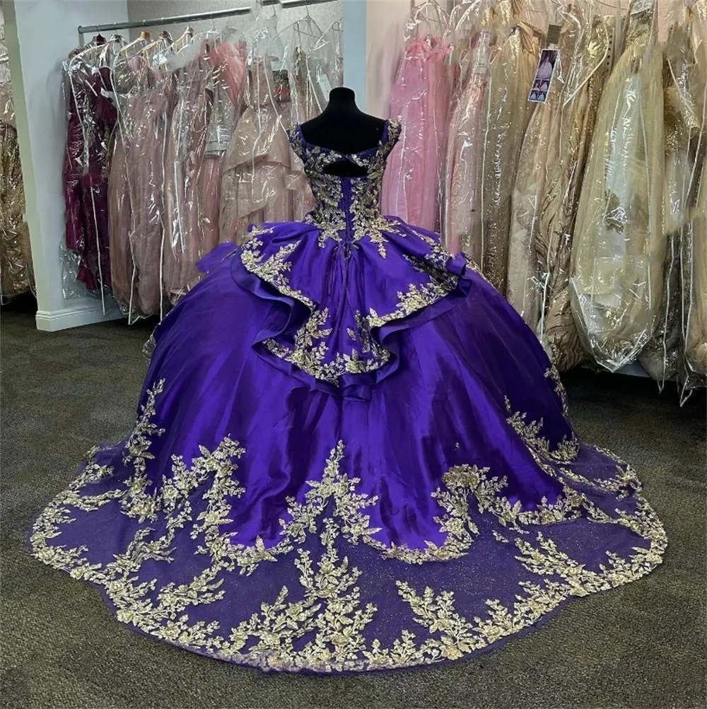 sweet 16 dresses purple and gold Vestidos de Quinceaera