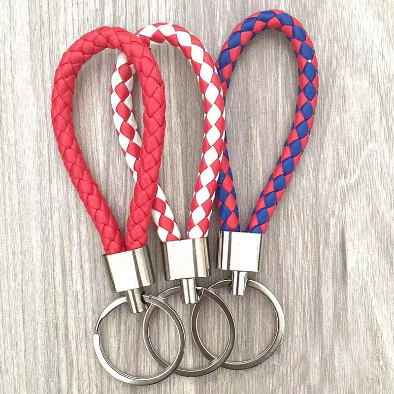 Woven leather keychain hot sale