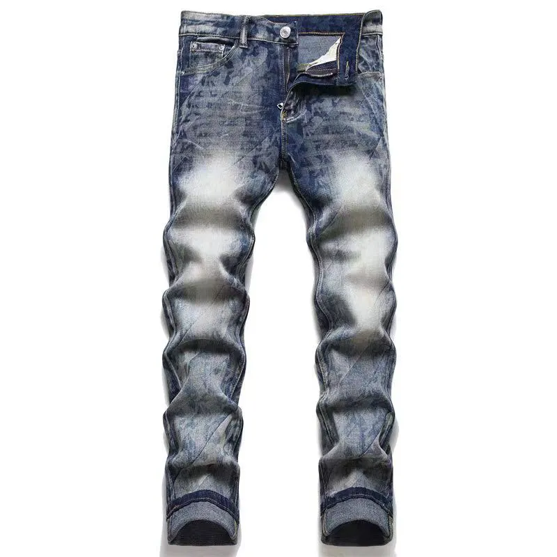 Trendy High Street Mens Jeans Pants Fashion Designer Blue Hole Washed  Casual Fit Straight Leg Pant Youth Rivet Print Patch Black Jean Embroidery  Boys