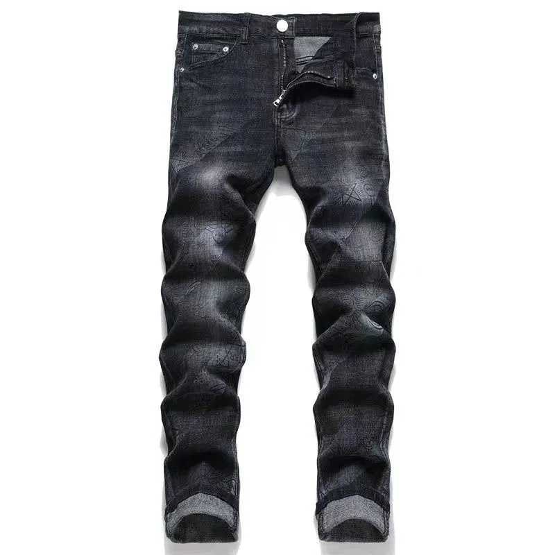 Trendy High Street Mens Jeans Pants Fashion Designer Blue Hole Washed  Casual Fit Straight Leg Pant Youth Rivet Print Patch Black Jean Embroidery  Boys