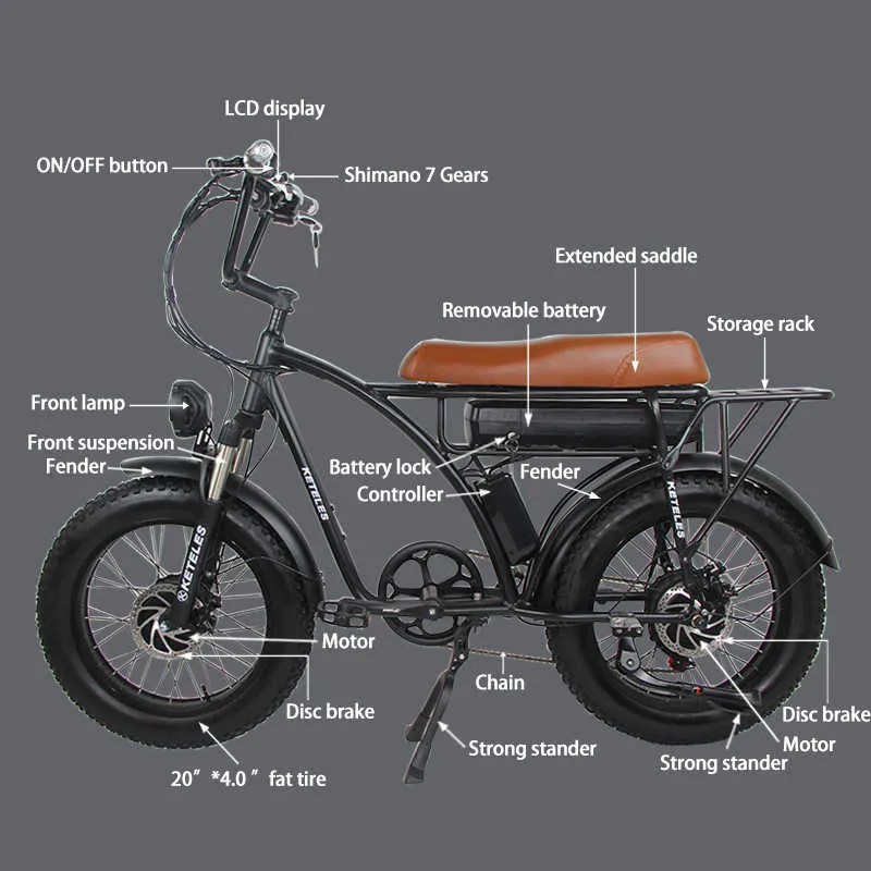 2000W Electric Bike Front Rear Dual Hub Motor 48V 17.5Ah Mountain