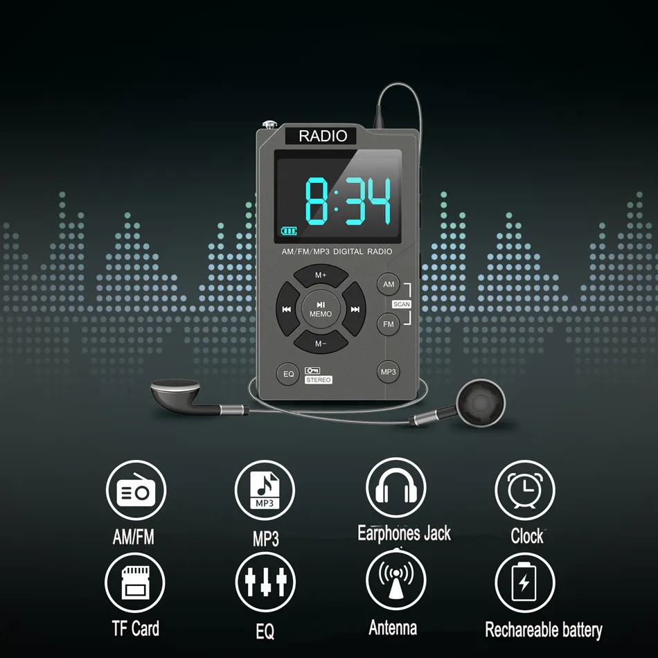 MD 258 ポータブル FM AM デュアル バンド ラジオ LCD ディスプレイ