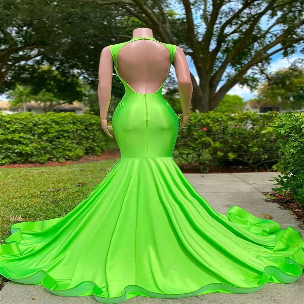 Crystal-embellished Green Mermaid Orange Evening Gown with Open Back - Perfect for Prom, Formal Occasions, Birthdays, and Special Occasasions -
